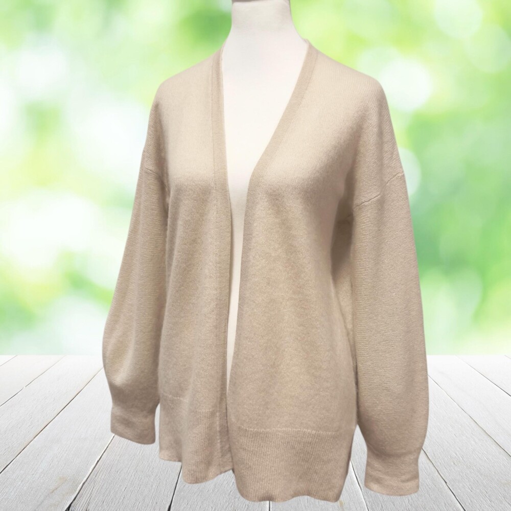 WHITE + WARREN 100% Cashmere Cardigan Open Front Classic Old Money Beige Size S